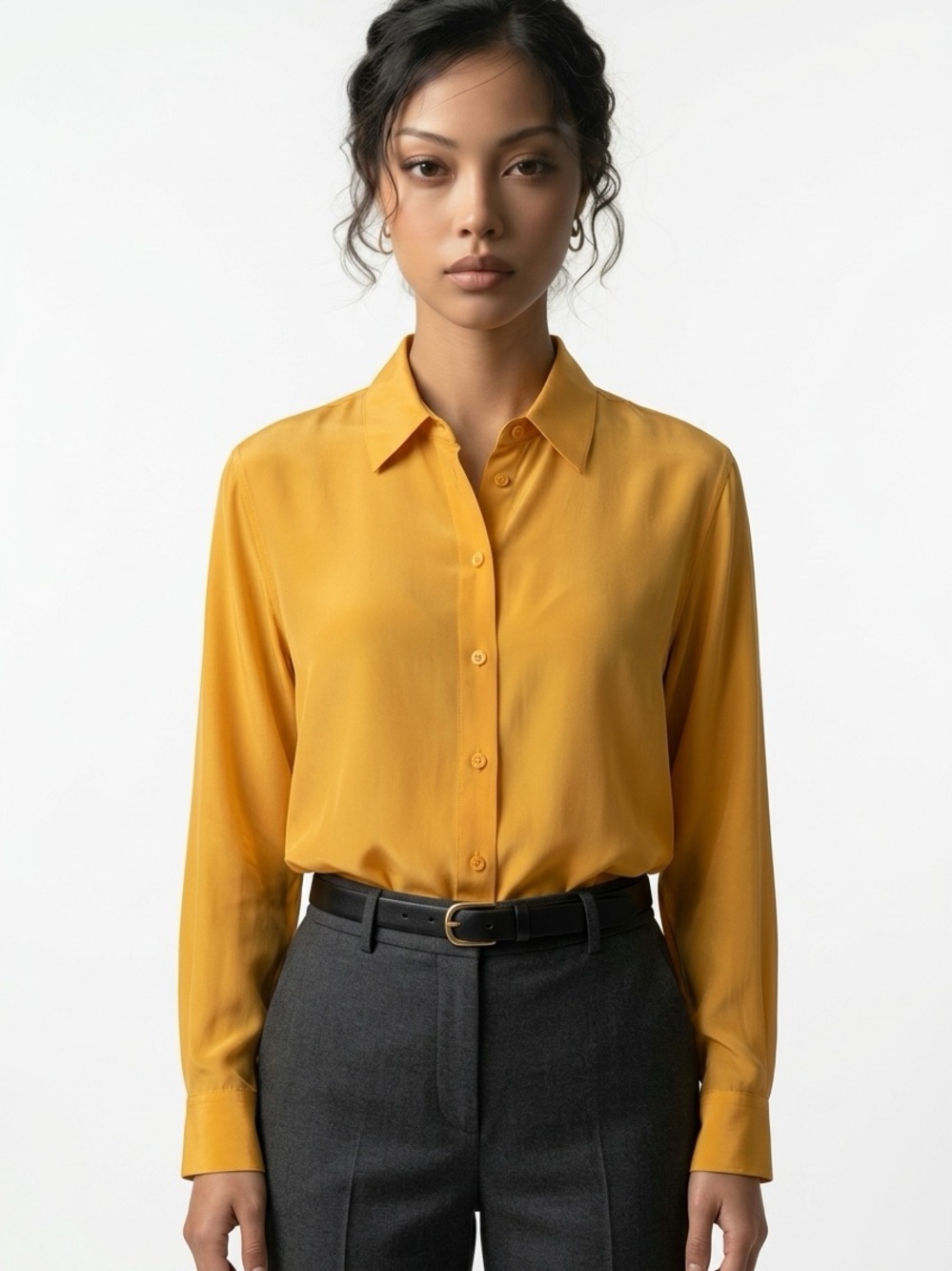 DIANE VON FURSTENBERG | Silk Gold Yellow Long-Sleeve Button-Up Shirt Women’s M/L